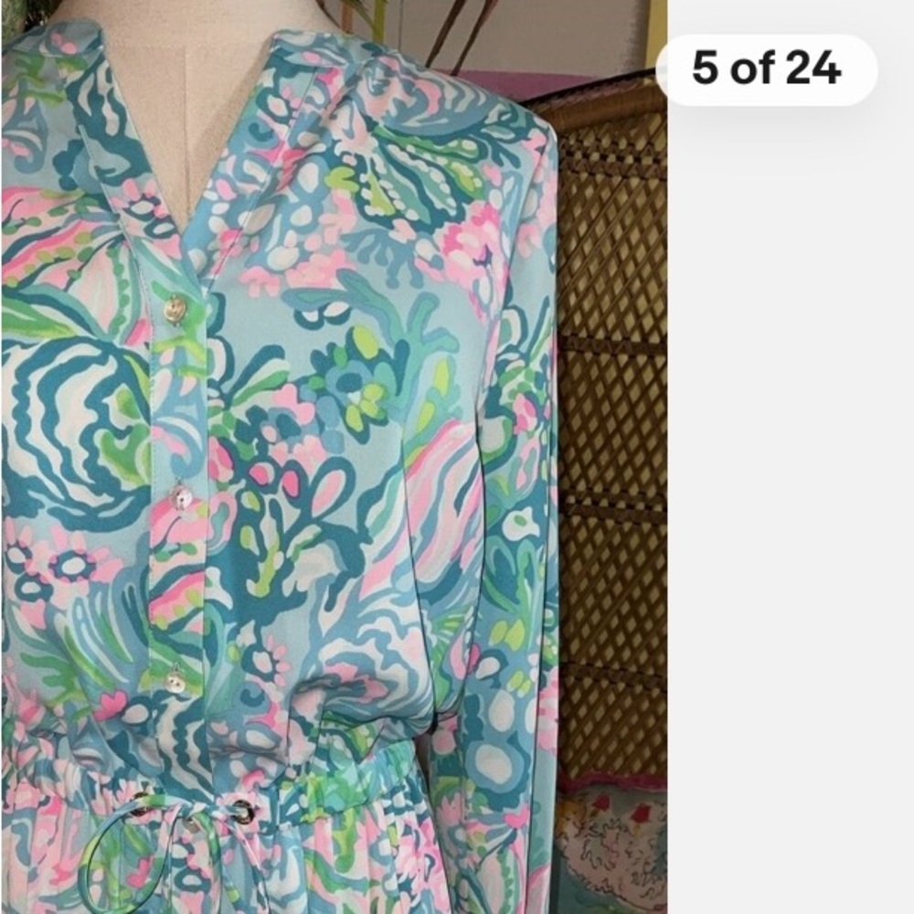 Lilly Pulitzer Aqua and Pink Long Sleeve Dress - Picture 3 of 5
